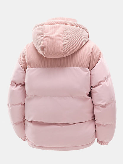 Corduroy Patchwork Kapuzen-Steppjacke