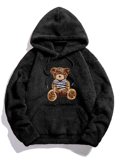 Bestickter Teddy Hoodie mit Bärenmotiv