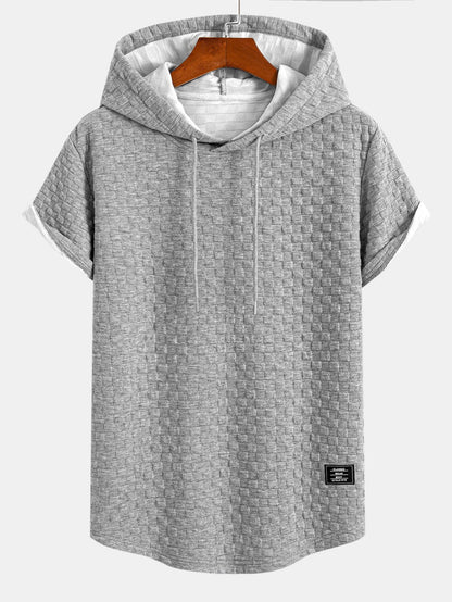 Schachbrett-Jacquard Hoodie-T-Shirt mit Bogen-Saum und passenden Shorts