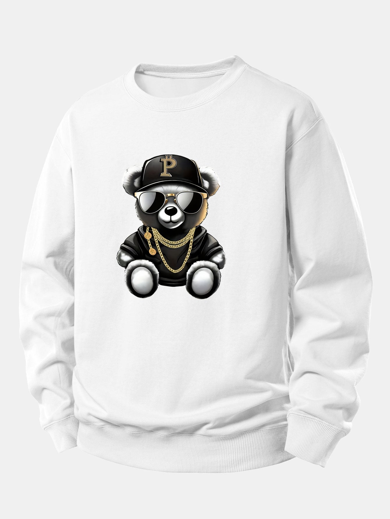 Hip Hop Bär Druck Locker Geschnittenes Sweatshirt