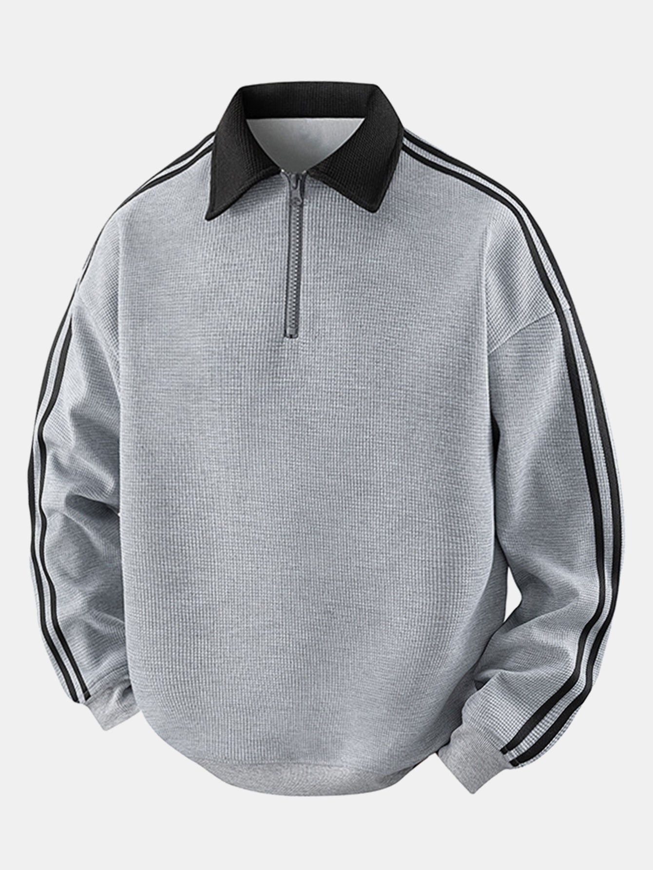 Gestreiftes Waffel-Poloshirt mit Rollkragen und Reißverschluss