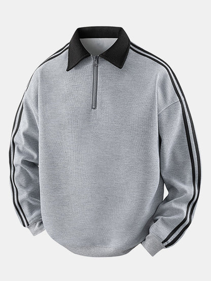 Gestreiftes Waffel-Poloshirt mit Rollkragen und Reißverschluss