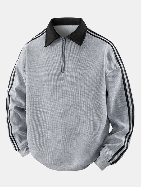 Gestreiftes Waffel-Poloshirt mit Rollkragen und Reißverschluss