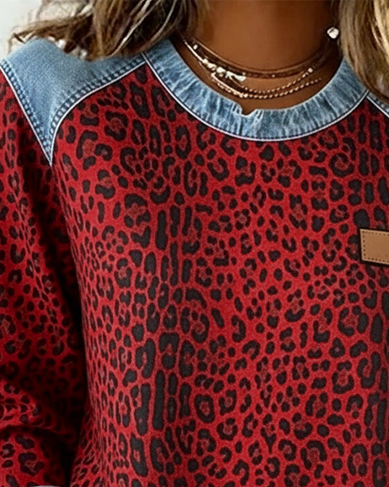 Stutz | Sweatshirt mit Leopardenmuster und Denim-Patchwork