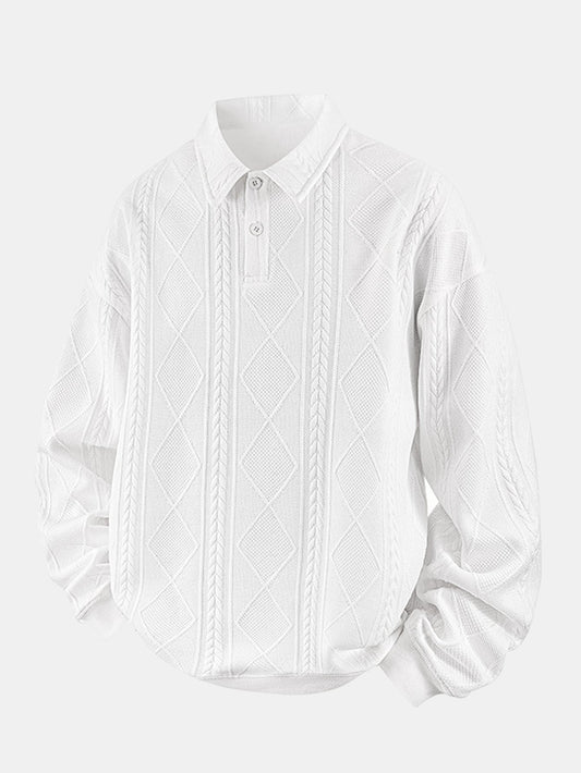 Geometric Jacquard Polo Collar Sweatshirt