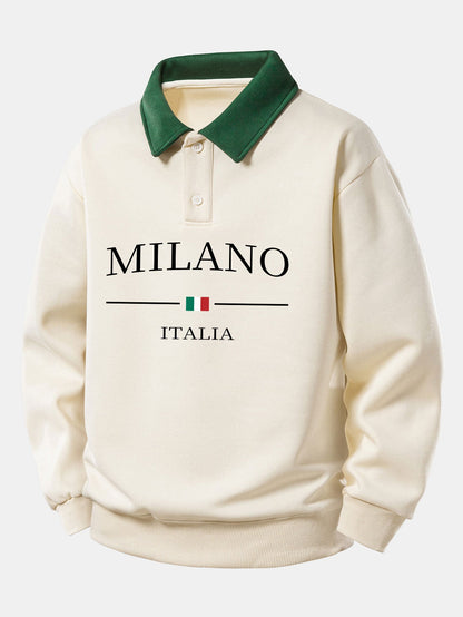 Relaxed Fit Milano Print Contrast Polo Sweatshirt