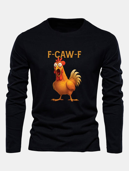 Langarm Baumwollshirt mit Hahn-Motiv