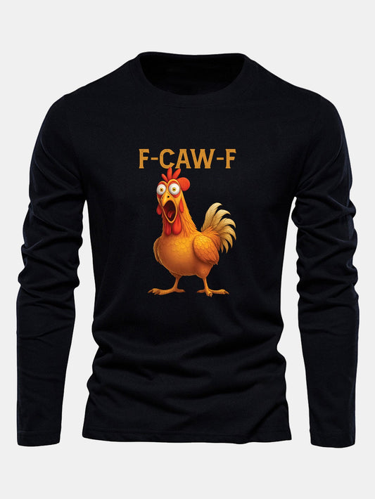 Langarm Baumwoll-T-Shirt mit Hahn-Print