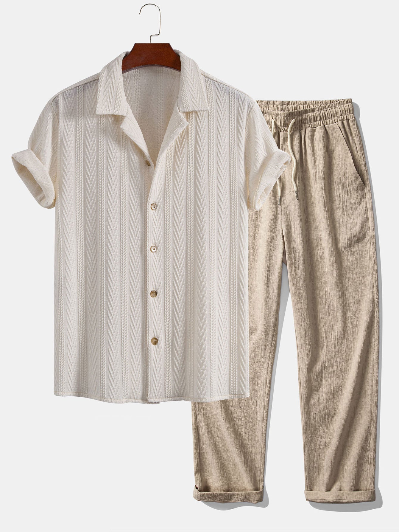 Textured Jacquard Cuban Shirt & Creased Straight Leg Trousers