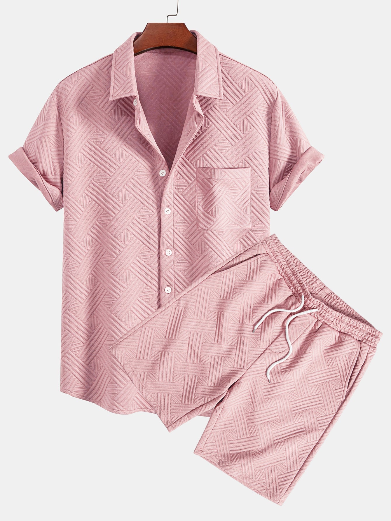 Gestreiftes Jacquard-Hemd mit Knopfleiste und Shorts mit Kordelzug