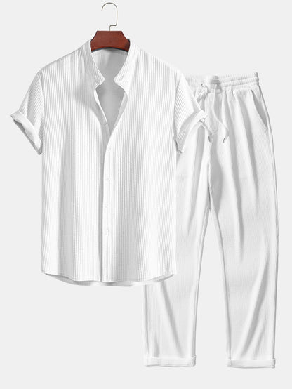 Muscle Fit Rippkragen Shirt & Straight-Cut Ripp Pants