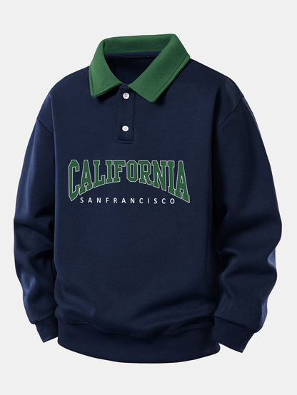 Relaxed Fit California Graphic Contrast Polo Sweatshirt