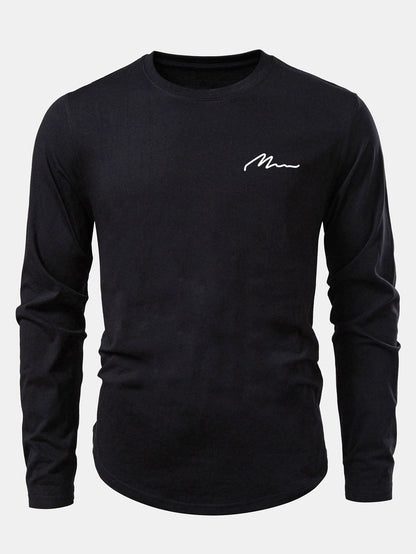 Herren bedrucktes Baumwoll-T-Shirt mit abgerundetem Saum