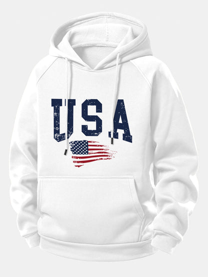 USA-Flaggen-Motiv Kapuzenpullover mit Kordelzug