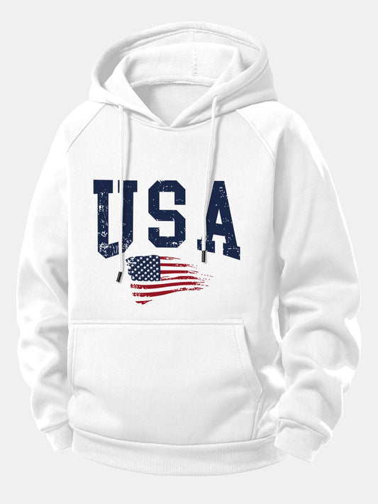 USA-Flaggen-Motiv Kapuzenpullover mit Kordelzug