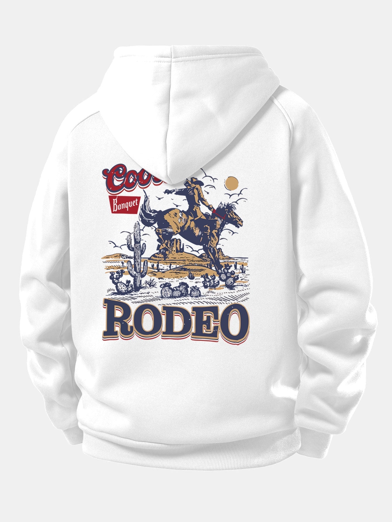 Western Cowboy Print Hoodie with Drawstring