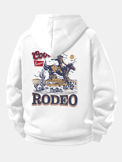 Western Cowboy Print Hoodie with Drawstring