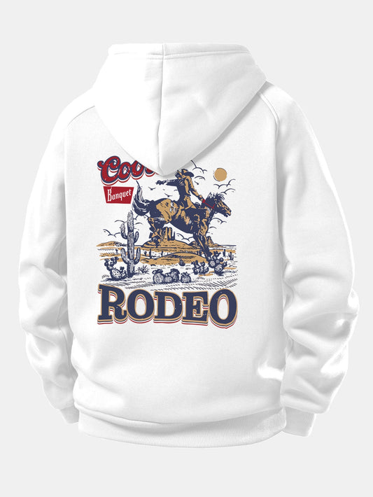 Western Cowboy Print Hoodie with Drawstring