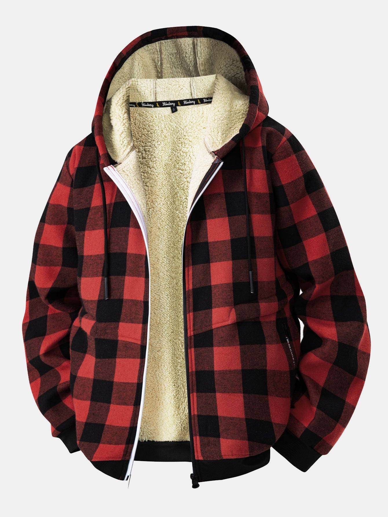 Teddygefütterter Flanell-Hoodie mit Karomuster