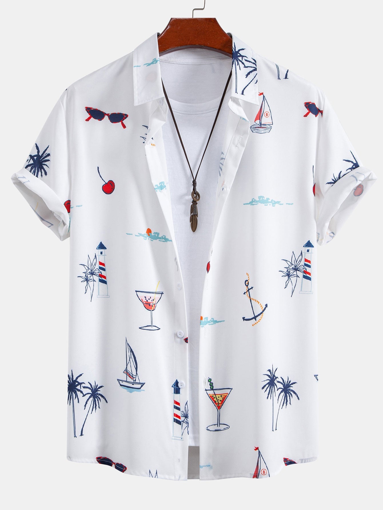 Palmbaum Nautical Print Button-Up Shirt with Striped Swim Shorts