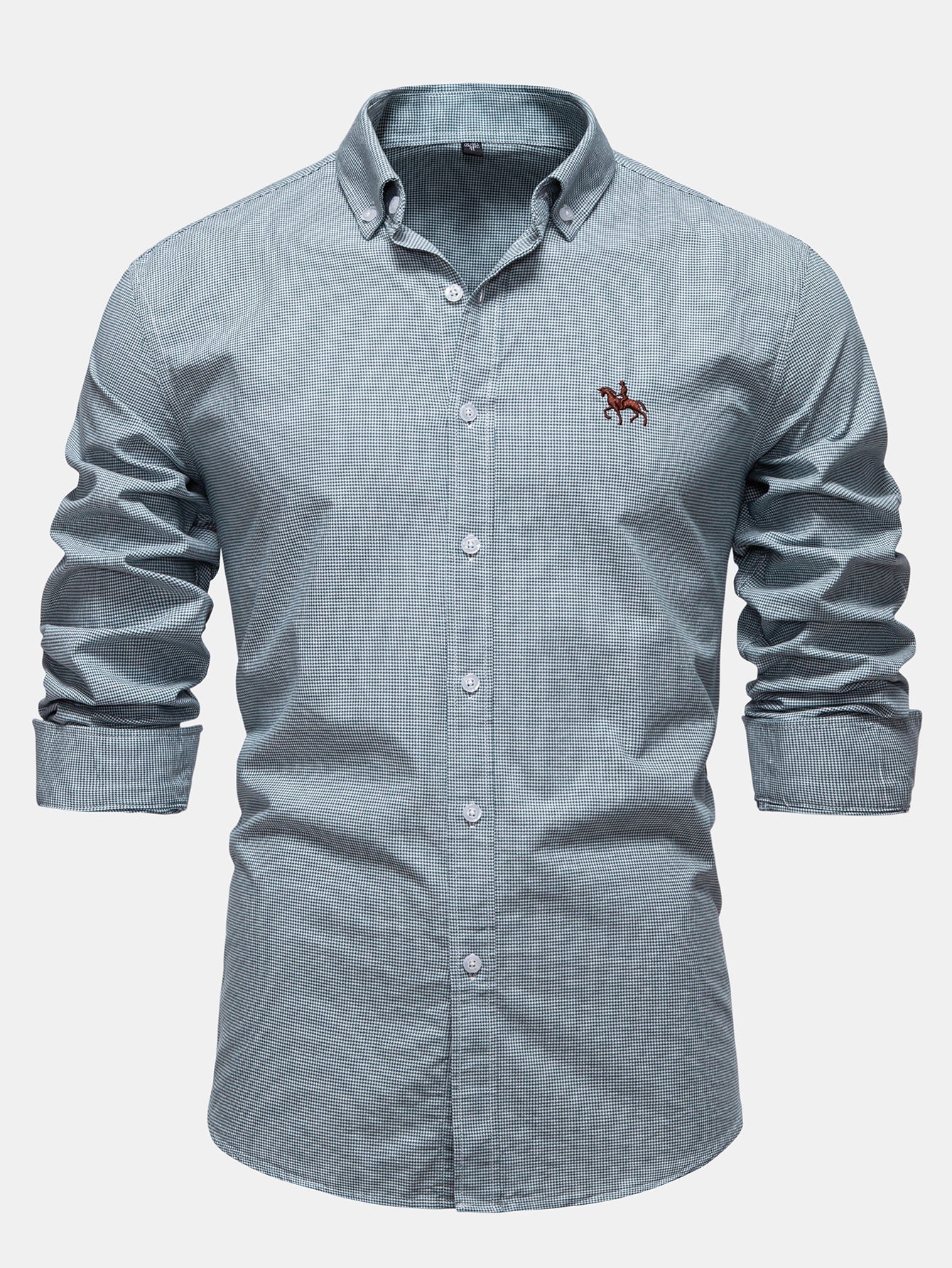 Cowboy-Stickerei Baumwollhemd mit Hahnentritt und Knöpfen