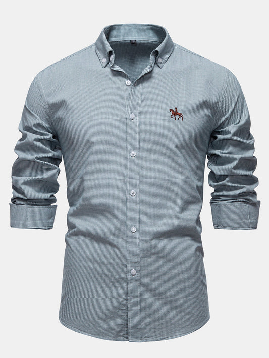 Cowboy-Stickerei Baumwollhemd mit Hahnentritt und Knöpfen