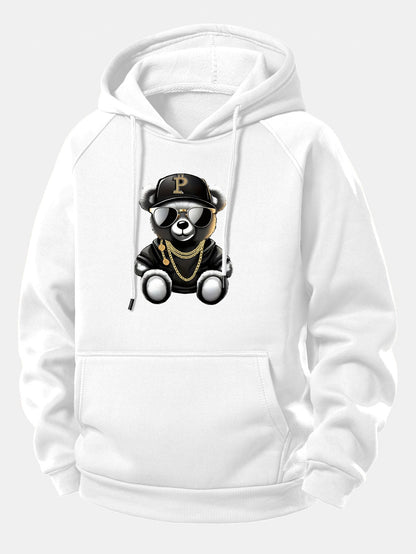 Hip Hop Bär Grafik Hoodie mit Kordelzug