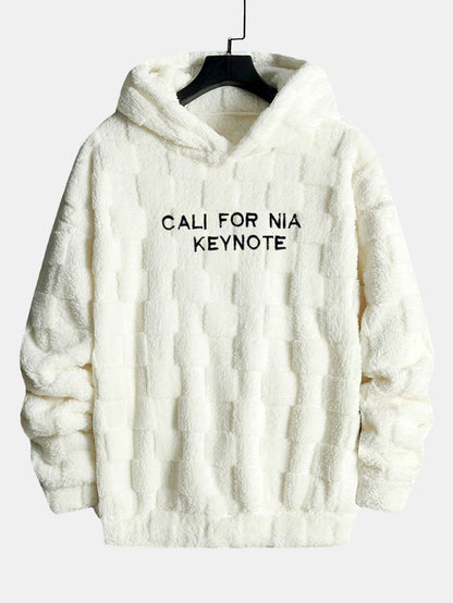 Kalifornien bestickter Teddy-Kapuzenpullover mit Schachbrettmuster