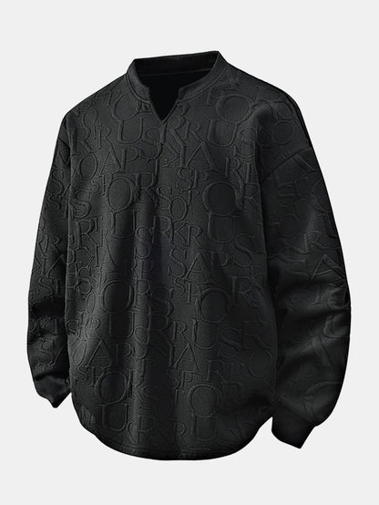 Jacquard Buchstaben V-Ausschnitt T-Shirt