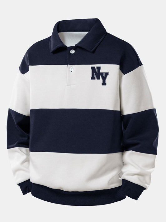 Relax Fit NY Print Farbe Block Poloshirts Sweatshirt