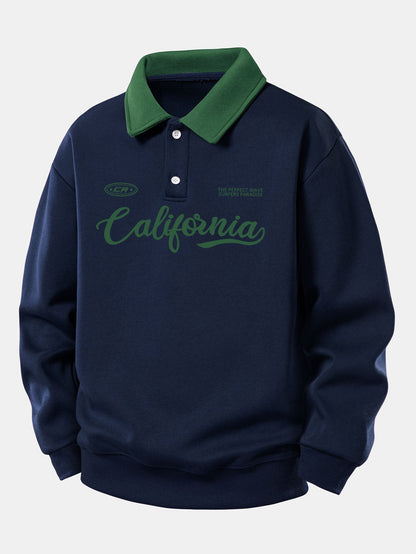 California Print Contrast Sweatshirt with Relaxed Fit Poloshirt Style