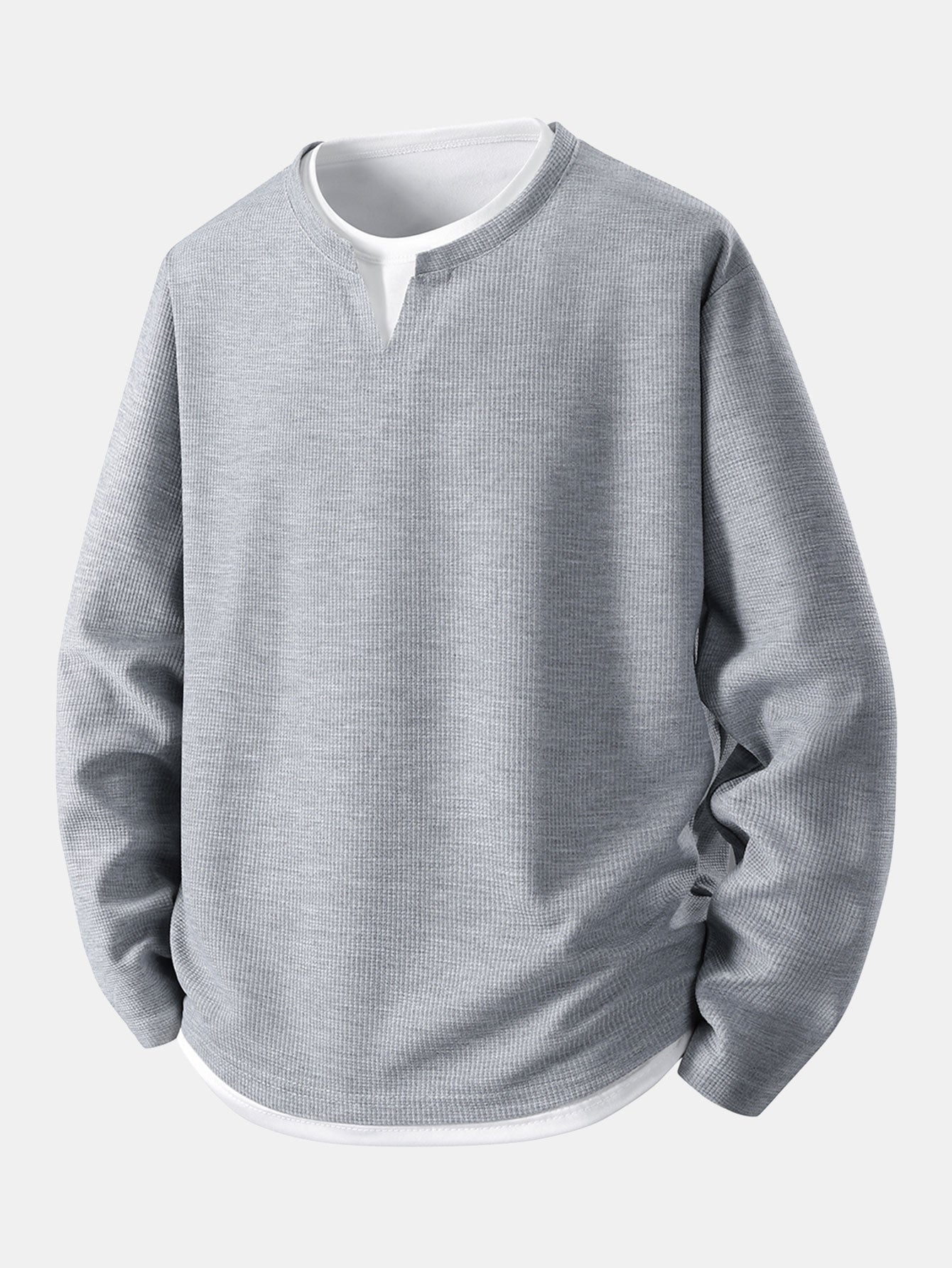 Casual Long Sleeve 2-in-1 Waffle T-Shirt