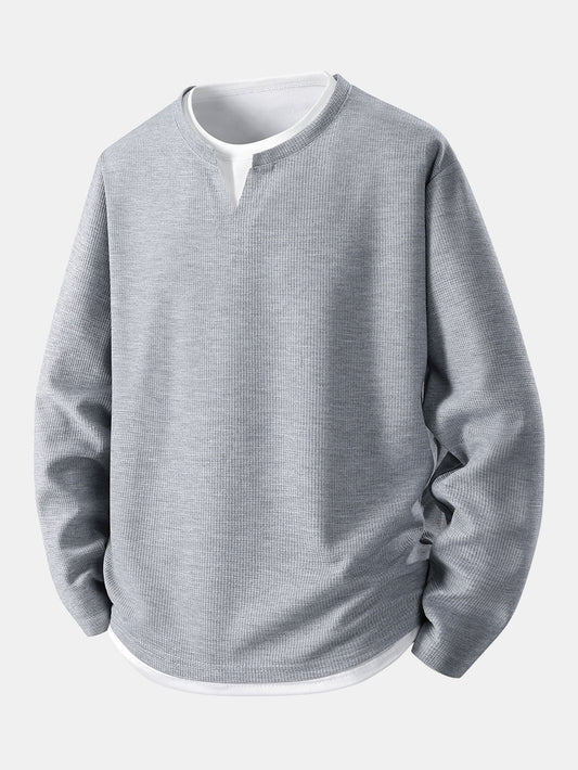 Casual Long Sleeve 2-in-1 Waffle T-Shirt