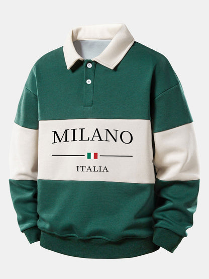 Relaxed Fit Milano Print Color Block Polo Shirt with Collar