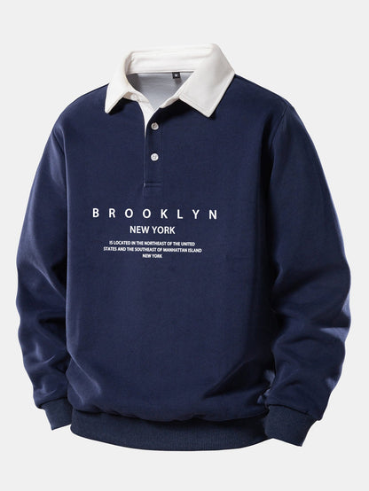 Brooklyn Print Contrast Polo Collar Sweatshirt