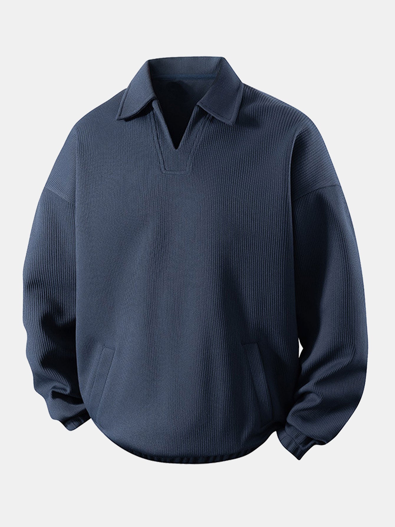 Casual Fit Waffle V-Neck Polo Sweatshirt