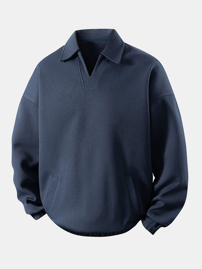 Casual Fit Waffle V-Neck Polo Sweatshirt