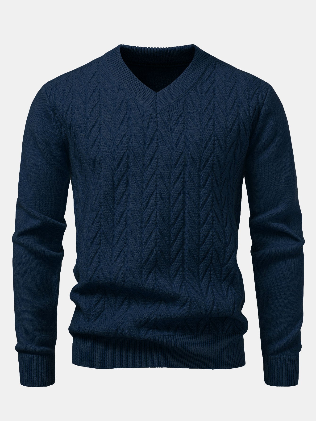 Robuster geometrischer V-Ausschnitt-Jacquard-Pullover