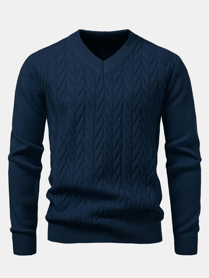 Robuster geometrischer V-Ausschnitt-Jacquard-Pullover