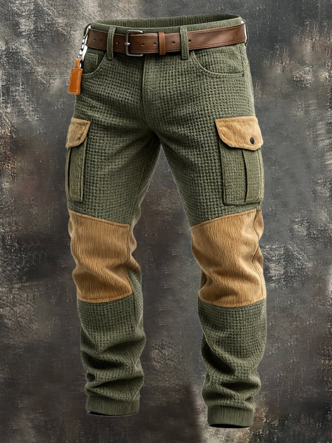 Herren Retro Outdoor Adventure Waffel Cord Nähte Multifunktionale Tasche Arbeitshose