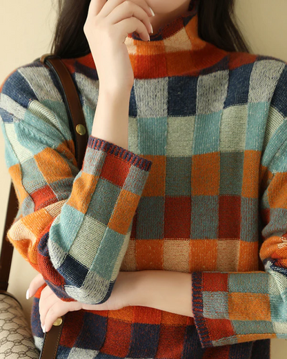 Madi - Cashmere Luxe Patchwork Rollkragenpullover