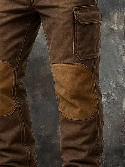 Herren Vintage Outdoor Distressed Adventure Stitching Knieschützer Multifunktionstasche Arbeitshose