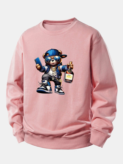 Hip Hop Bär Druck Locker Geschnittenes Sweatshirt