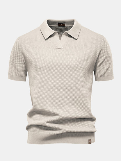 V-Neck Pineapple Pattern Knit Polo