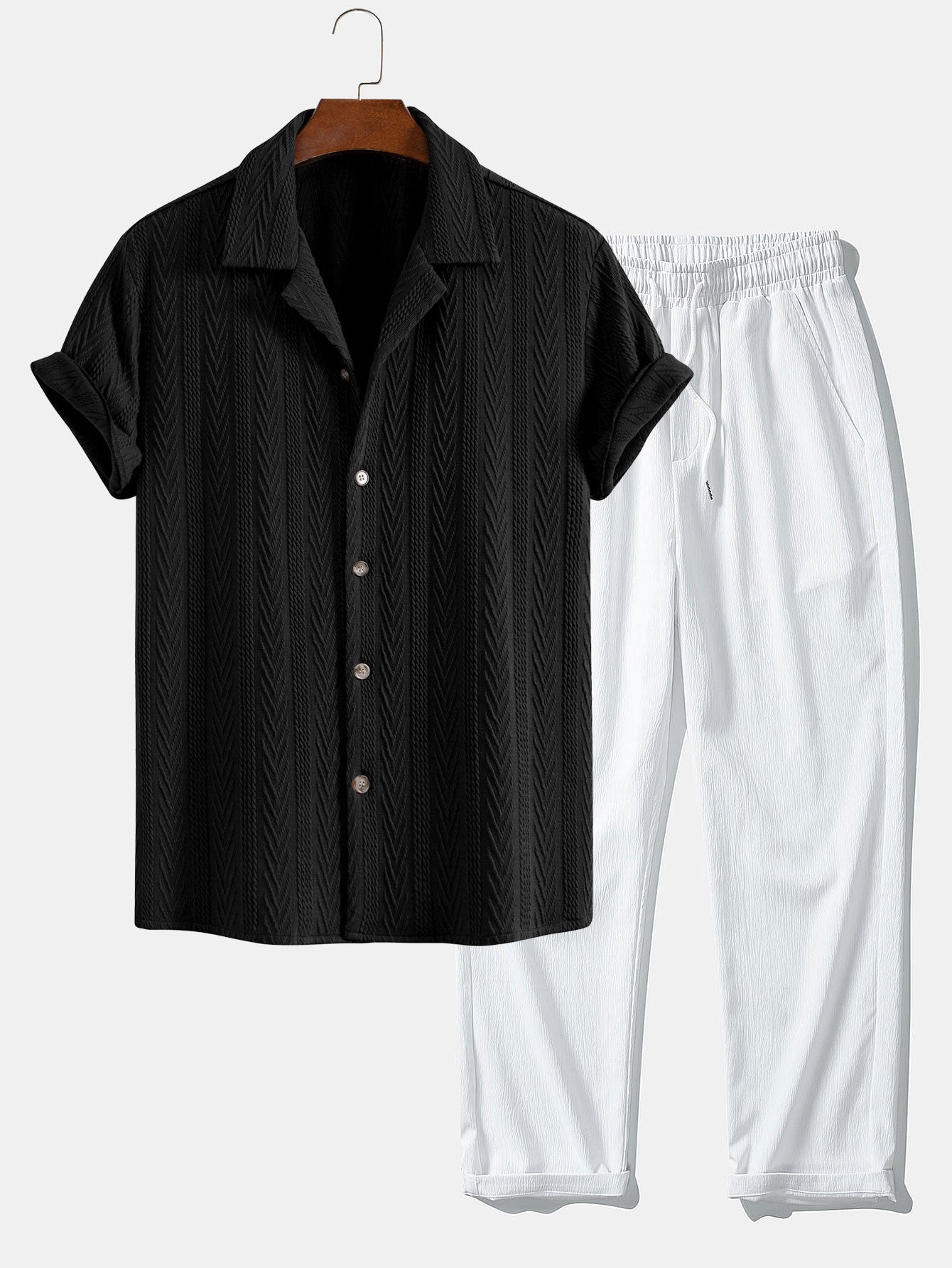 Textured Jacquard Cuban Shirt & Creased Straight Leg Trousers