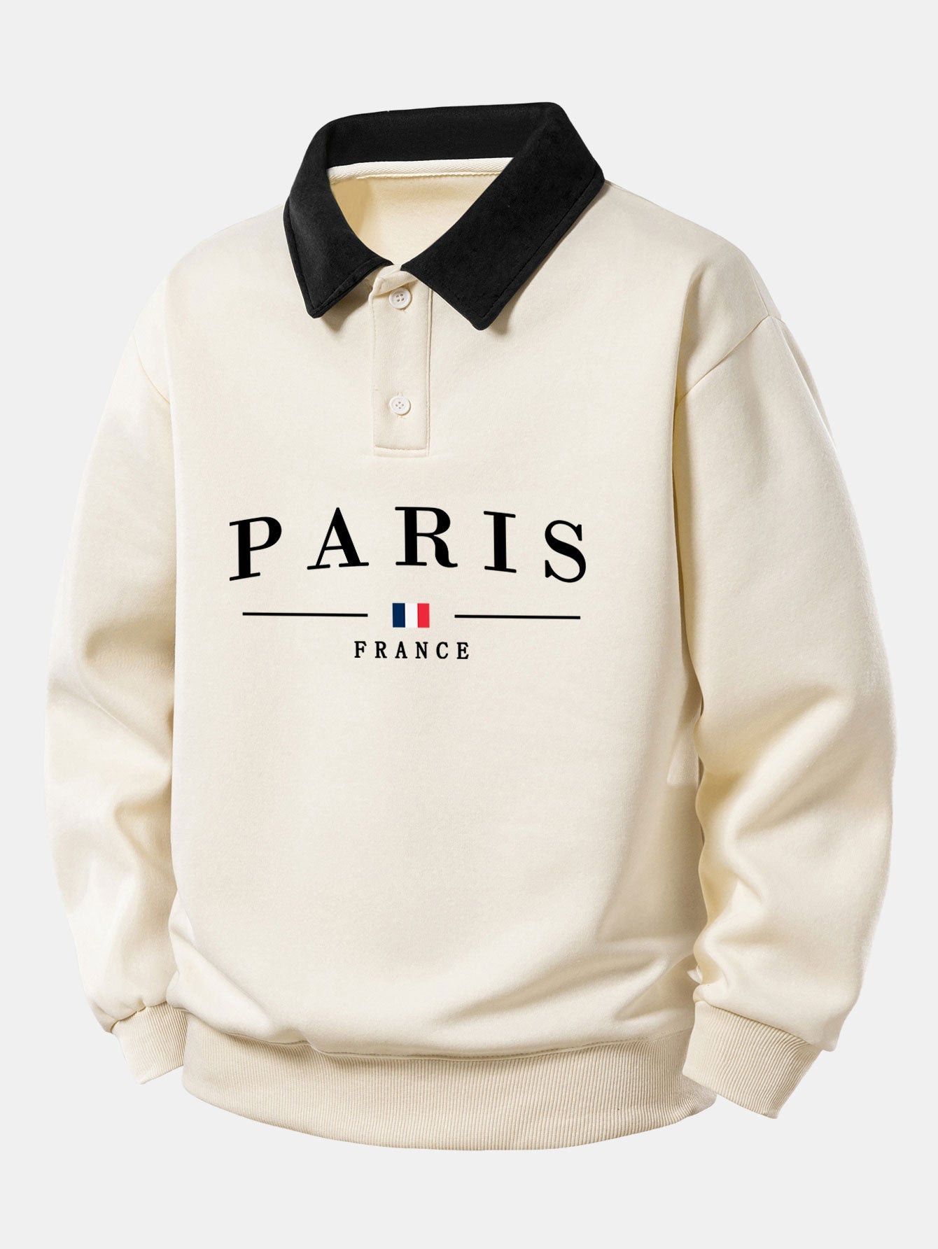 Relaxed Fit Paris France Graphic Contrast Polo Sweatshirt