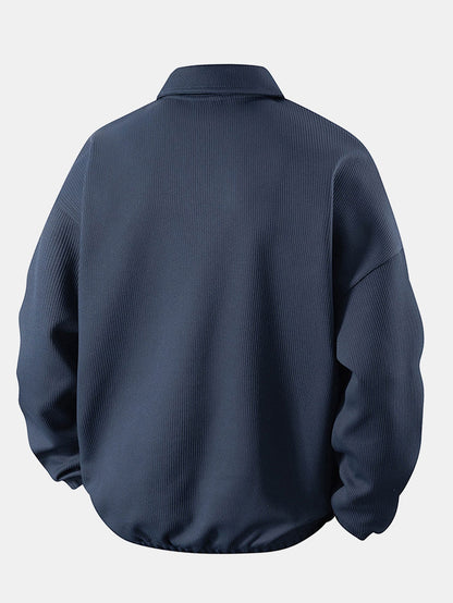 Casual Fit Waffle V-Neck Polo Sweatshirt