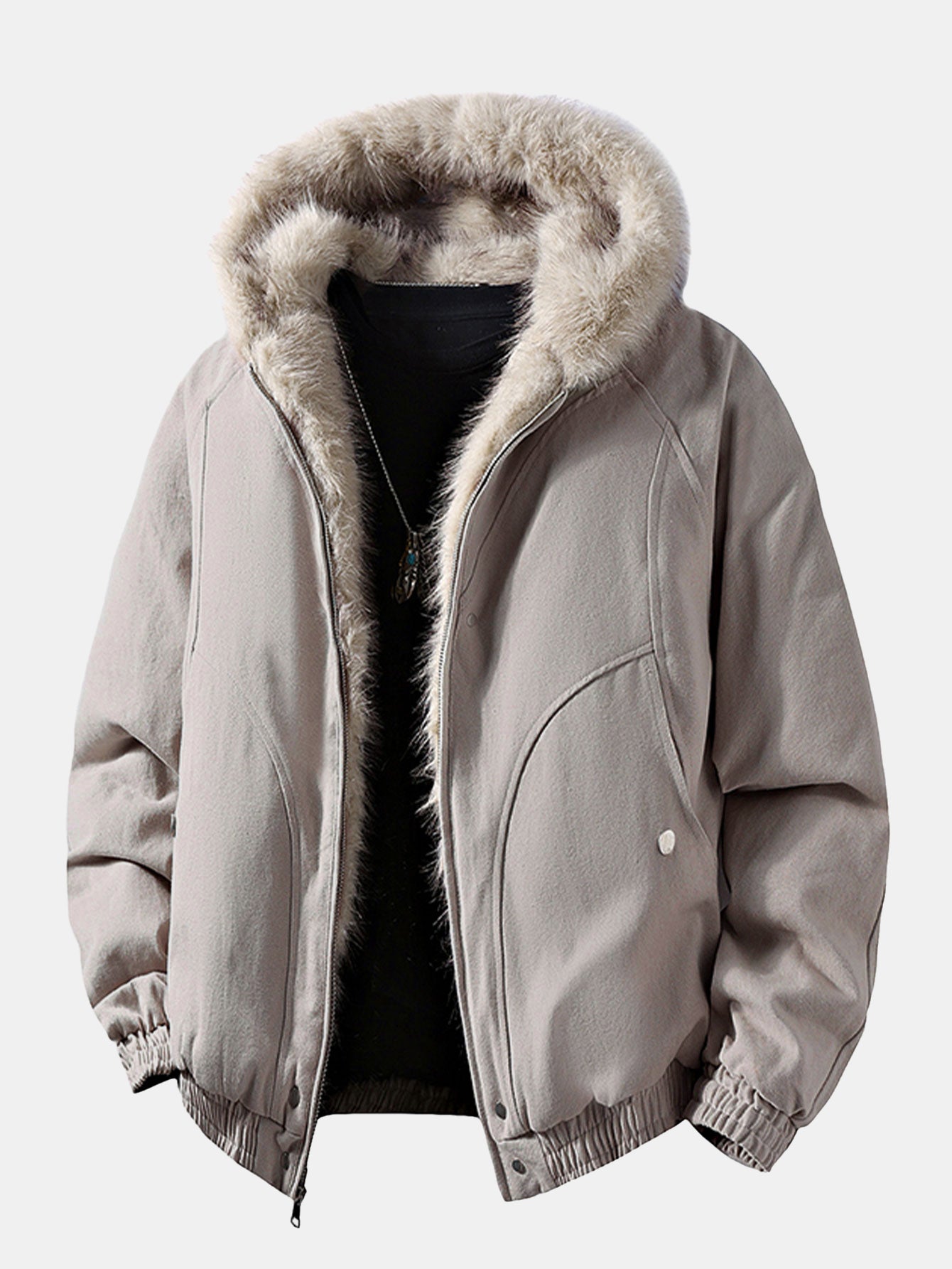 Boxy Passform Kunstpelzkragen Kapuzenmantel