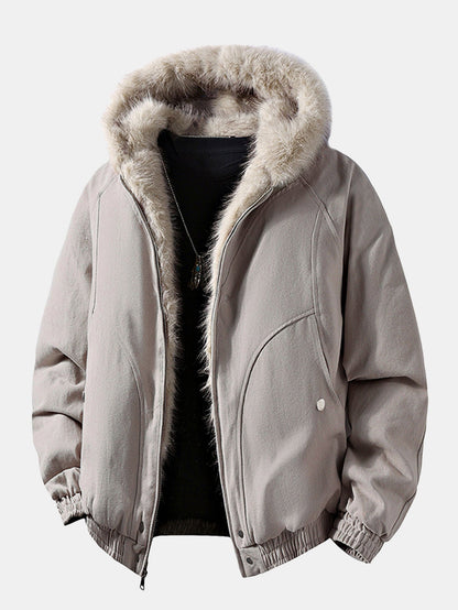 Boxy Passform Kunstpelzkragen Kapuzenmantel