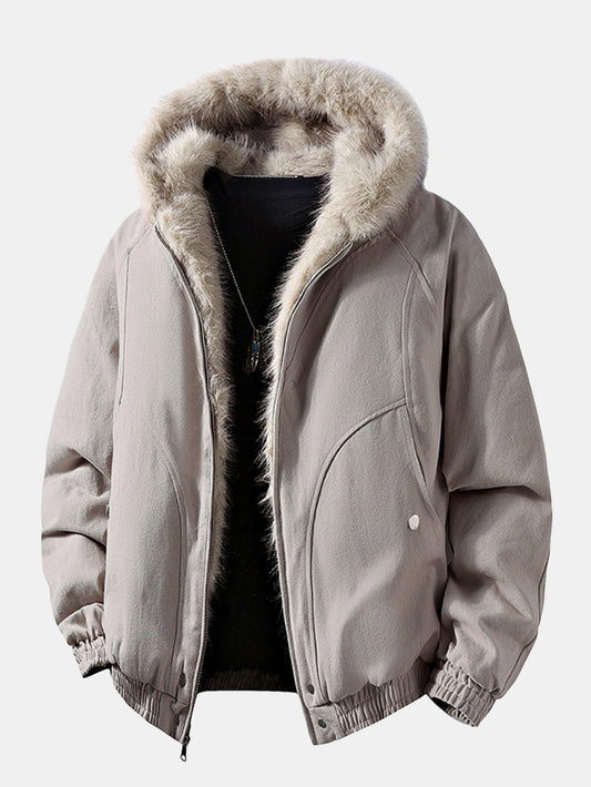 Boxy Passform Kunstpelzkragen Kapuzenmantel